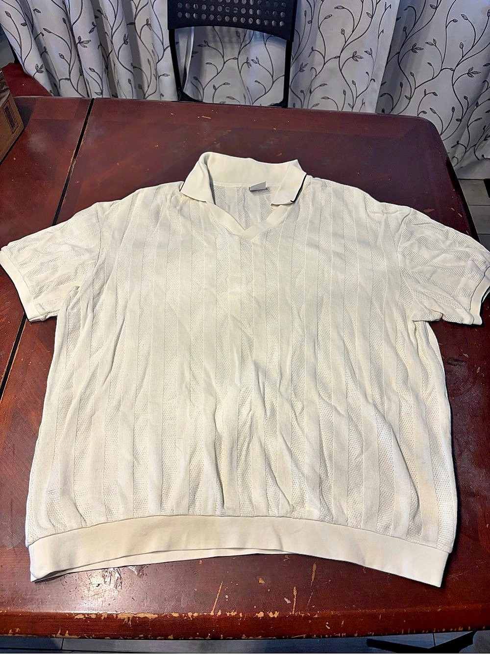 Zara Men's Textured Short Sleeve Polo in Cream Size L